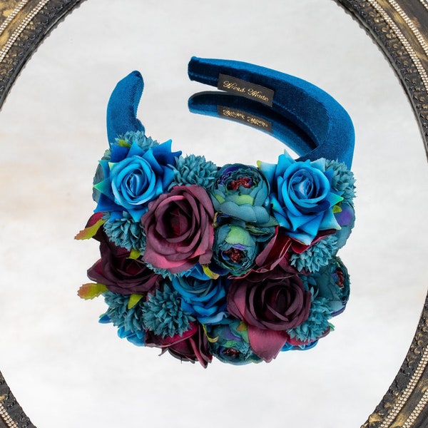 Teal turquoise fascinate Jade burgundy headband Floral headpiece Blue teal fascinator Mother of the bride headdress Dark blue mini hat halo
