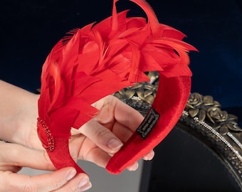 Chapeau fascinateur rouge pour femme Mini chapeaux fascinateurs bibi chapeau Derby du Kentucky moderne bibi plume plume bandeau invité mariage