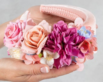 Pfirsich rose Blumen Kopfschmuck Romantisches Pfirsich Haarband Fascinator Minihut Designer Fascinator Hut Blush rosa rosa Hochzeitsgast Hut Blütenhüte