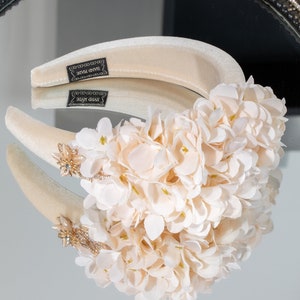 Crème ivoor bloemen tovenaar hoofdband gewatteerde fluwelen bruiloftsgast haaraccessoire bruids hoofddeksel