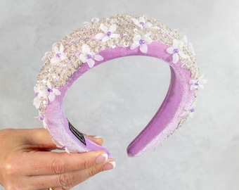 Lavender fascinate mini hat for women Headbands fascinators Bridal shower gift Lilac for bride Delicate headpiece Violet silver fascinator