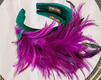 Fascinate headband feathers Purple green fascinator hat Kentucky Derby Hat Tea party hats Wedding Headband Headpiece Hat for wedding guest