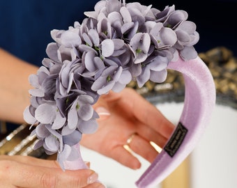 Lilac flower fascinate Light purple headdress hydrangea flowers Light lavender hat Wedding mini hat Side fascinator Women hat headband halo