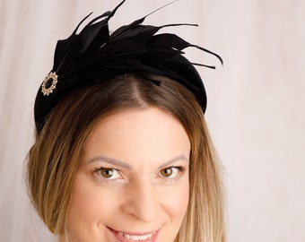 Wedding black fascinator Fascinate hat for woman Fascinators Headband Padded headband fascinator feather Black fascinate Derby hat for woman