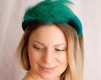 Fascinator hats for women Green fascinator Winter headband wedding guest Fascinate Feather hat Fascinate for women Wedding hat Bridal hat