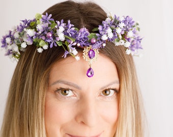 Purple elf tiara for bride or bridesmaids Elven crown Lilac flower crown Purple crown Halo cosplay Elven flower crown Lavender flower crown