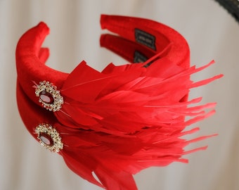 Red fascinate for women Kentucky Derby hat Fascinator feather Feather headband wedding for women Feather fascinator hat Weddings fascinators