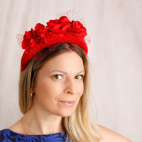 Fascinator Fascinator Hüte für Frauen Stirnband für Hochzeitsgast Rote Fascinator für Hochzeiten Kirchenhut Derby Hüte für Frauen Kleiner Fascinator