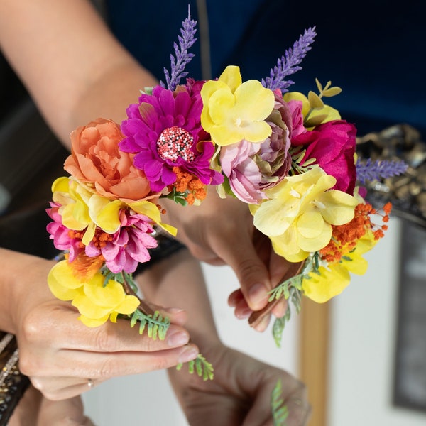 Set wedding floral crown and earrings Big flower head piece Headband for women Frida Kahlo jewelry Wedding headpiece Flowers earrings gift