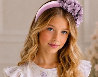 Lilac Hydrangea Padded Headband Purple Lavender Flower Crown Teen Wedding Guest Hair Piece