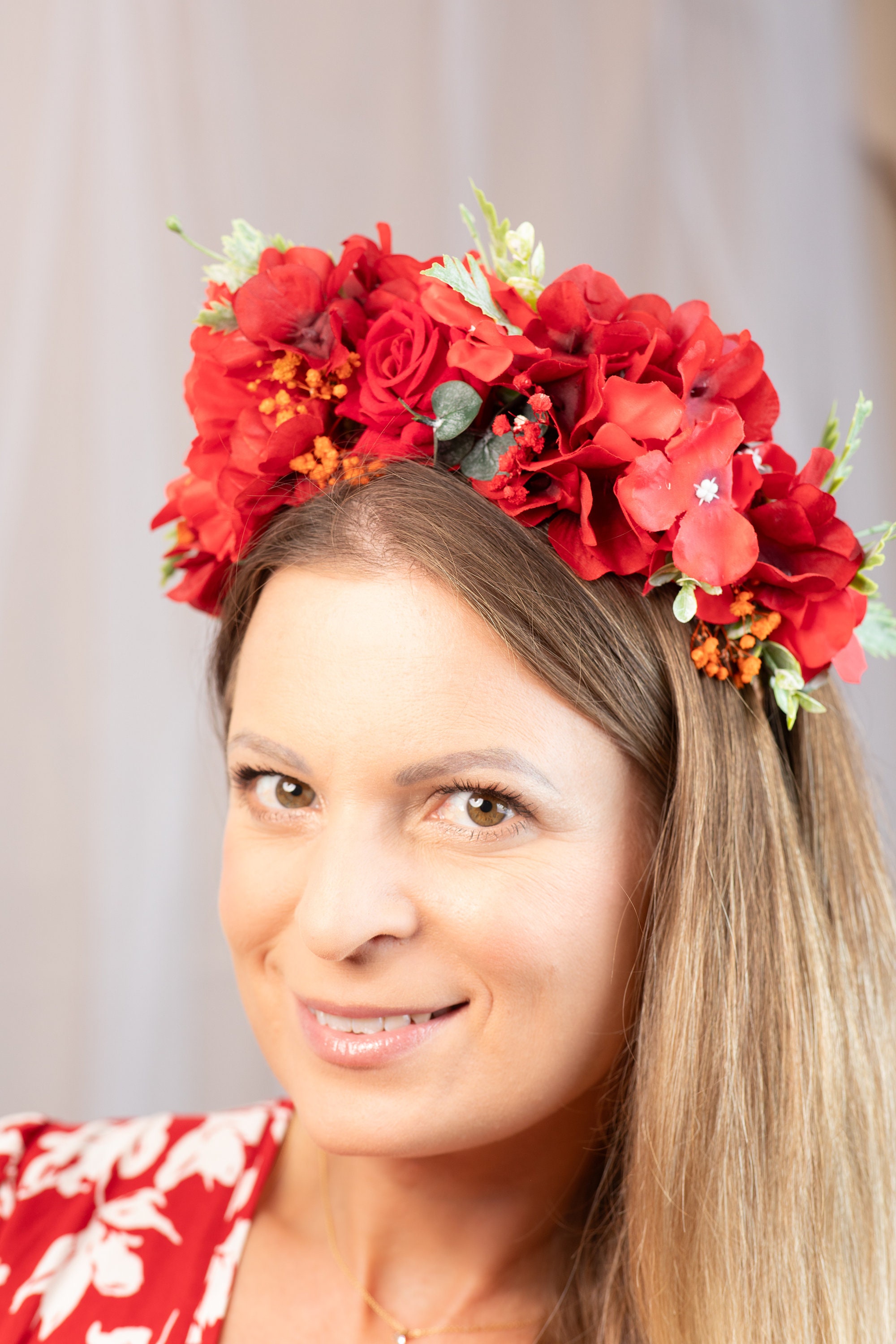 Red Crown Frida Mexican Traditional Mexican Accessories Women Flower