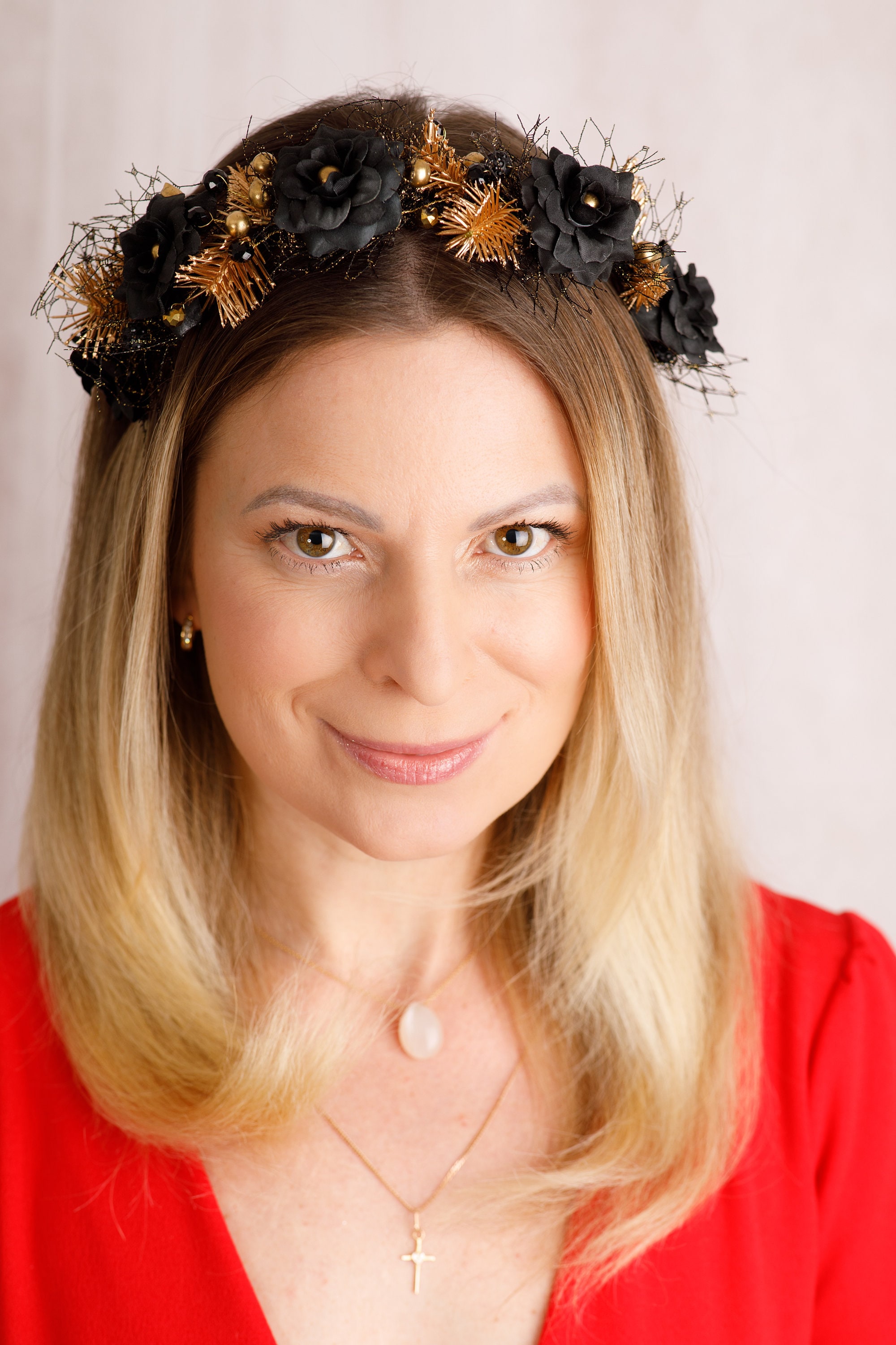 Halo Crown Golden and Black Hair Crown Black Flower Crown Gothic Crown