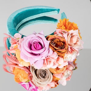 Mint green fascinate Floral peach blush pink fascinator headband Women headpieces for garden patty Orange derby hat Fascinator hairband halo image 9