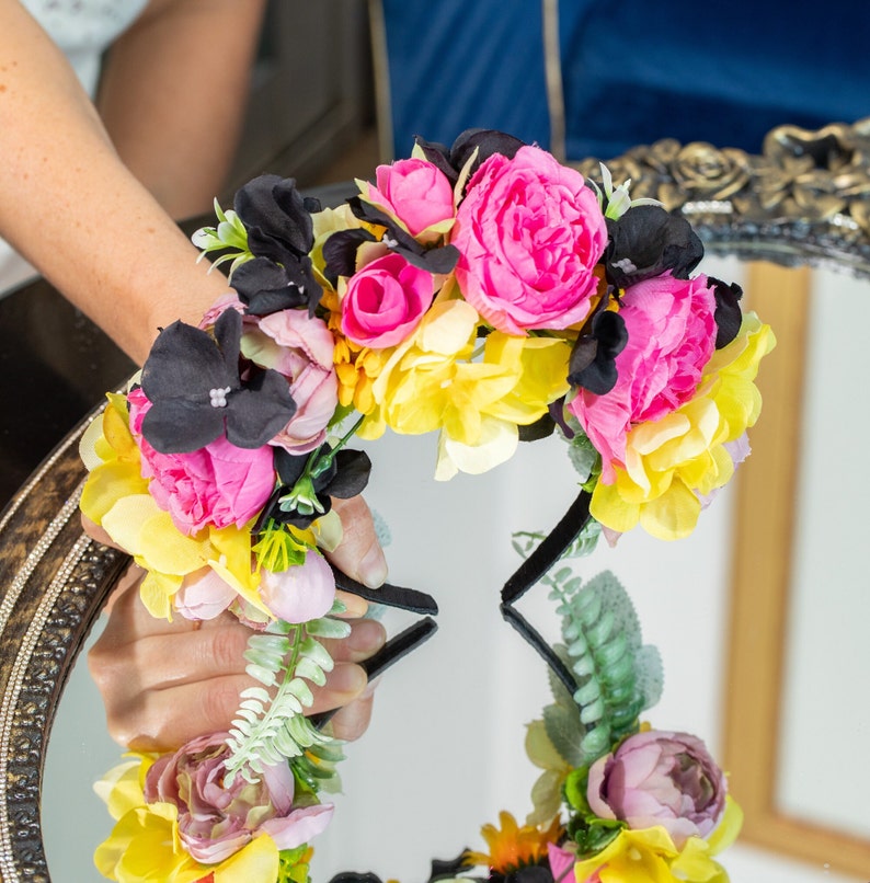Frida Kahlo Crown Mexican Flowers Crown Wedding Black Pink Etsy Australia