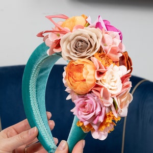 Mint green fascinate Floral peach blush pink fascinator headband Women headpieces for garden patty Orange derby hat Fascinator hairband halo image 4