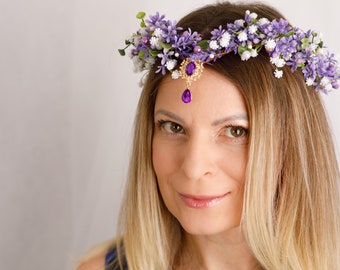 Purple elf tiara for bride or bridesmaids Elven crown Lilac flower crown Purple crown Halo cosplay Elven flower crown Lavender flower crown