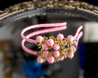 Bandeau perlé rose Bandeau embelli pour les femmes Accessoires de cheveux de mariage rose Bandeau à bijoux rembourré Diadème de casque à bijoux en or rose