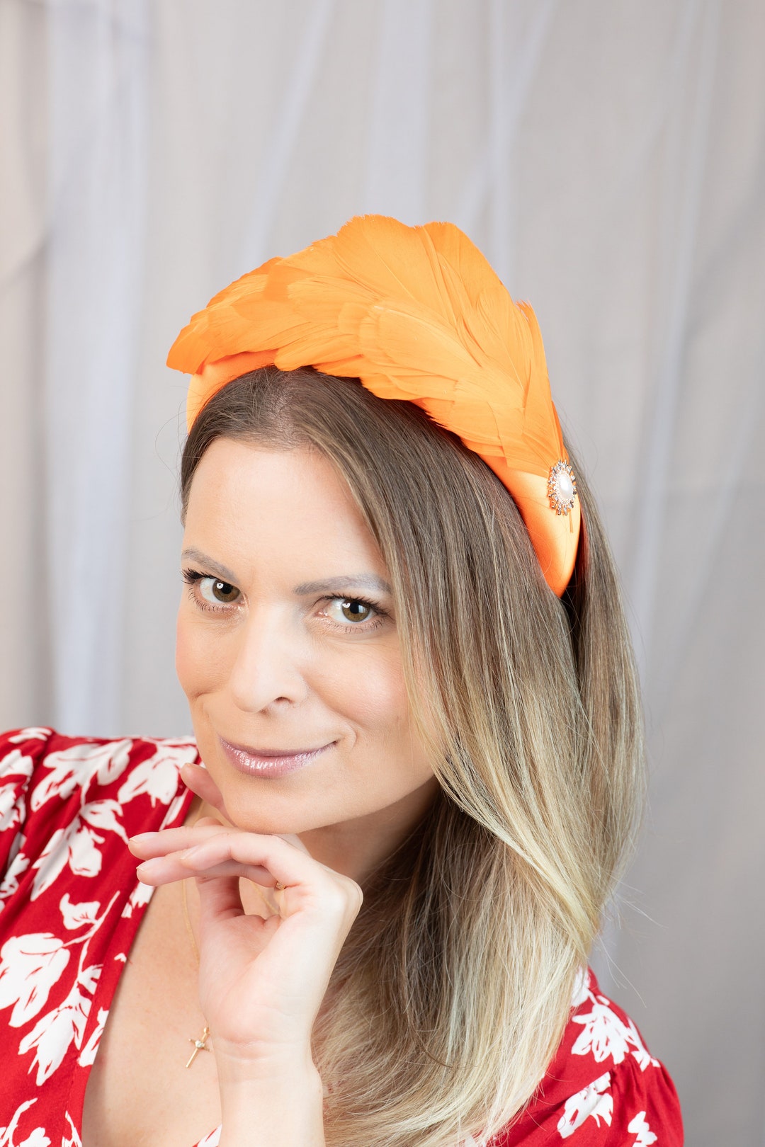 Orange Fascinate Fascinators Hat for Women Headband Fascinator Feather