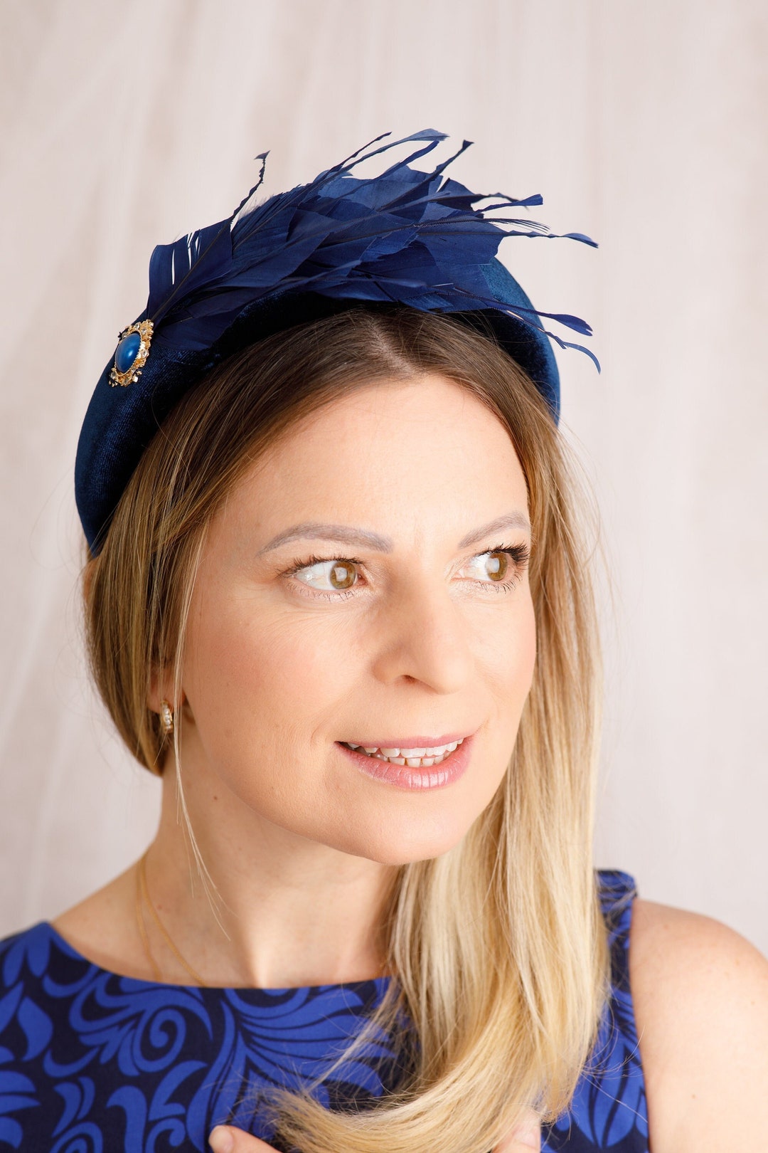 Navy Blue Fascinator Kentucky Derby Hat Wedding Guest Navy Fascinate