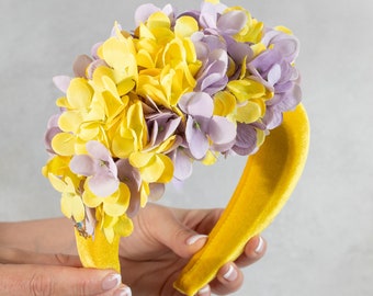 Dames dag mini hoed hoofd wrap hoofdbanden bloemen paars geel lavendel fascineren voor vrouwen moeder van de bruid tovenaar zendspoel bruiloft