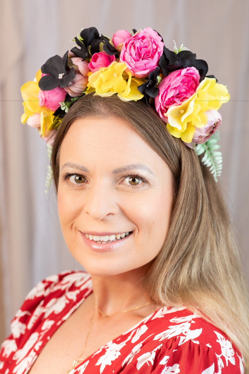 Frida Kahlo Crown Mexican Flowers Crown Wedding Black Pink Etsy Australia