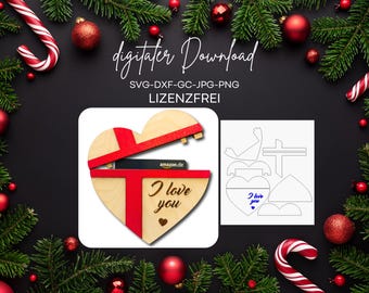 Laser file svg, laser file money gift, laser file heart svg, Christmas svg, laser cut file Christmas, laser cut file Christmas