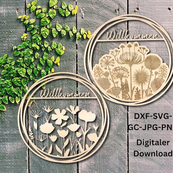 Laserdatei_Willkommen Loop mit Blumen-Laserdatei für den Frühling_Lasercutfile_Digitaler Download