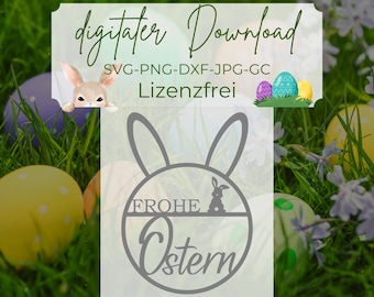 Laserdatei Lasercut,Ostern SVG, Ring mit Hasenohren und frohe Ostern Schriftzug, Laser Cut Files, Hase SVG, Frohe Ostern SVG,Ostern Lasercut