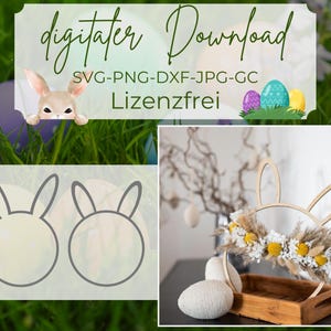 Archivo láser cortado con láser, SVG de Pascua, corona de puerta de Pascua con orejas de conejo, SVG de Pascua, corte láser de archivos, archivos cortados con láser, conejos SVG, conejito svg