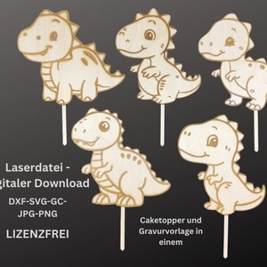 Laserdatei_Dino Kuchentopper - kleines Bundle mit verschiedenen Dinosauriern - perfekt für jeden Kindergeburtstag_Lasercutfile_Caketopper