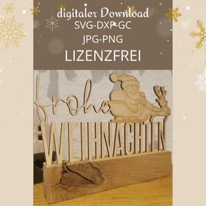 Laserdatei SVG für Klötzchen Deko, Frohe Weihnachten SVG - Rentier Schlitten und Weihnachtsmann, Laser Cut File SVG, Rentier Silhouette svg