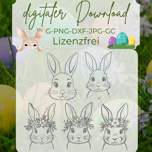 Lasercut Laserdatei, Gravur Vorlage, Hase mit Blumenkranz SVG, Ostern SVG, Hase SVG, Hase Silhouette, Blumenkranz svg, Lasercut Ostern