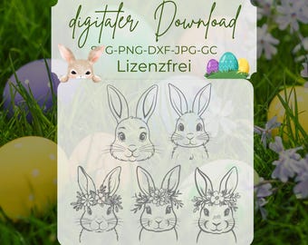 Lasercut Laserdatei, Gravur Vorlage, Hase mit Blumenkranz SVG, Ostern SVG, Hase SVG, Hase Silhouette, Blumenkranz svg, Lasercut Ostern
