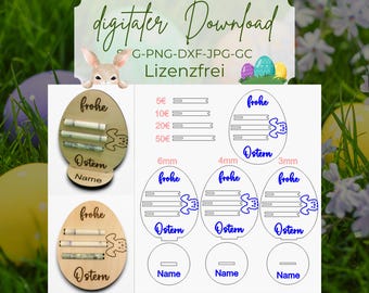 Plik laserowy wycinany laserowo, prezent pieniężny na Wielkanoc, pisanki SVG, pliki wycinane laserowo, plik laserowo wycinany laserowo, Wielkanoc SVG, plik laserowy Wielkanoc, Zajączek SVG