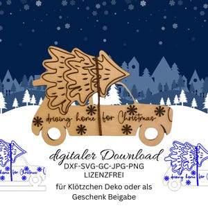 Laserdatei_Klötzchen Deko für die Weihnachtszeit_Auto mit Weihnachtsbaum_Süße Datei als Geschenkbeigabe oder für Klötzchen Deko_SVG DXF
