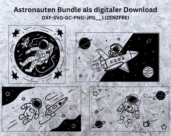 Laserdatei_Astronauten Bundle - Gravur Vorlage - vier verschiedene Bilder_Laserfile_Digitaler Download_