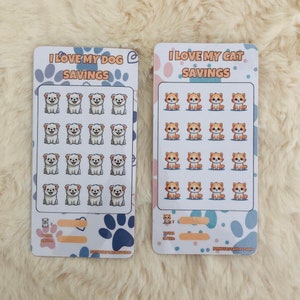 Animaux de compagnie Dog Savings Challenge Chat physique plastifié Tracker Épargne animale Enveloppe pour reliure à insérer