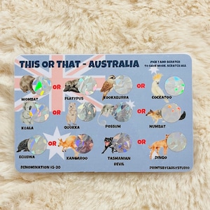 This or That Australia Scratch Off Savings Physical Trackers Single sided Laminated Savings Challenge Cash Envelopes