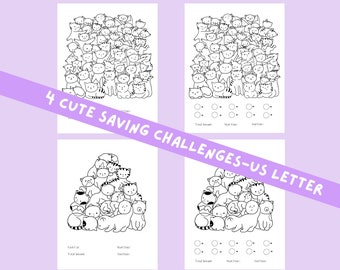 Colouring Saving Challenges, Saving Challenge Printable, Cats Coloring Saving, Money Trackers, Budget Binder, Saving US Letter