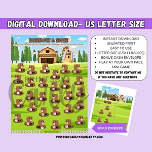 Groundhog Saving Challenge Cash Envelope Printable Saving Tracker Cute Savings US Letter Savings Sinking Fund, B25