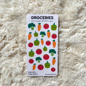 Tracker d'économies d'épicerie Défi d'économies Food Tracker plastifié physique Économies Enveloppe d'argent comptant pour reliure, Fonds d'amortissement