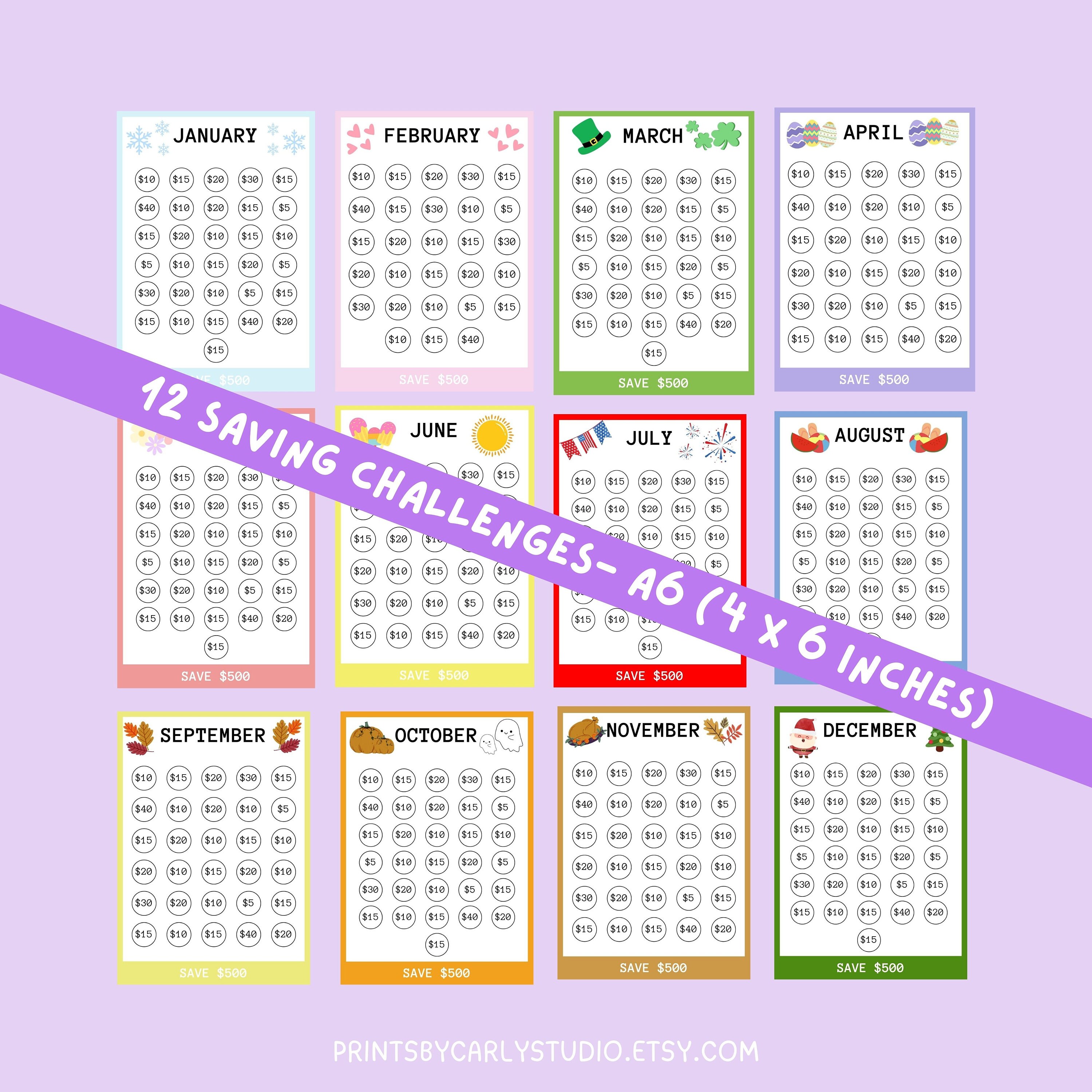 Monthly Saving Challenge Printable, Envelope Savings for A6, Savings ...