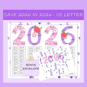Ahorre en el año 2026. Desafío de ahorro. Sobre de efectivo imprimible. Rastreador de ahorros. Ahorros lindos. Carta de ahorros de EE. UU. Fondo de amortización. Presupuesto, B25.