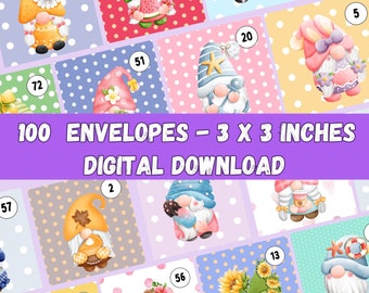 100 Envelope Challenge Gnome Printable Cash Envelope Saving Challenge 100 Envelope Tracker Sinking Fund Money Challenge