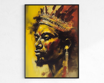 African King Painting Abstract Art African Wall Art Prints Instant Digital Download Home Decor African Art Living Room Decor Black Art Print