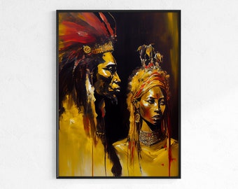 African King and Queen Painting African Wall Art Prints Instant Digital Download Home Decor Living Room Decor African American Art Prints