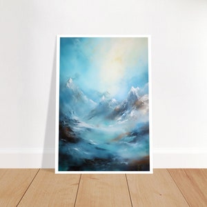 Lonely Mountains: Blue Abstract Art Print - Calming Painting