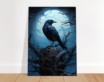 Midnight Calling: Bird Art Print - Gothic Raven Painting