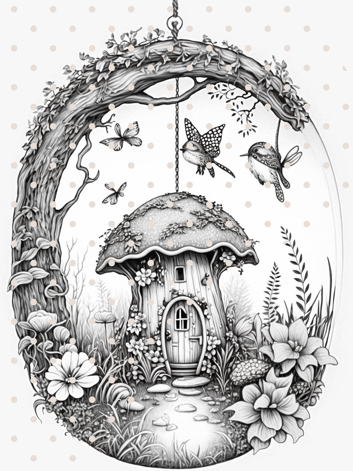 Fantasy Fairy Mushroom Houses Printable PDF | 4 Grayscale Coloring ...