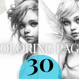 30 Grayscale coloring pages | Set 1 | fantasy pixie fairies printable PDF | Instant Download coloring pages for kids and adults